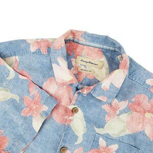 Tommy Bahama Shirt Men Large Hawaiian Beach Linen Button Up Flowers Original Fit